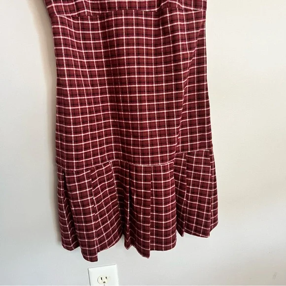 Hollister Women Size Medium Red Plaid Dress Burgundy Cotton Fall - Picture 3 of 8